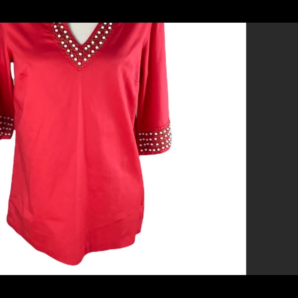 Lilly Pulitzer Coral Beaded Detail Bohemian Tunic Top